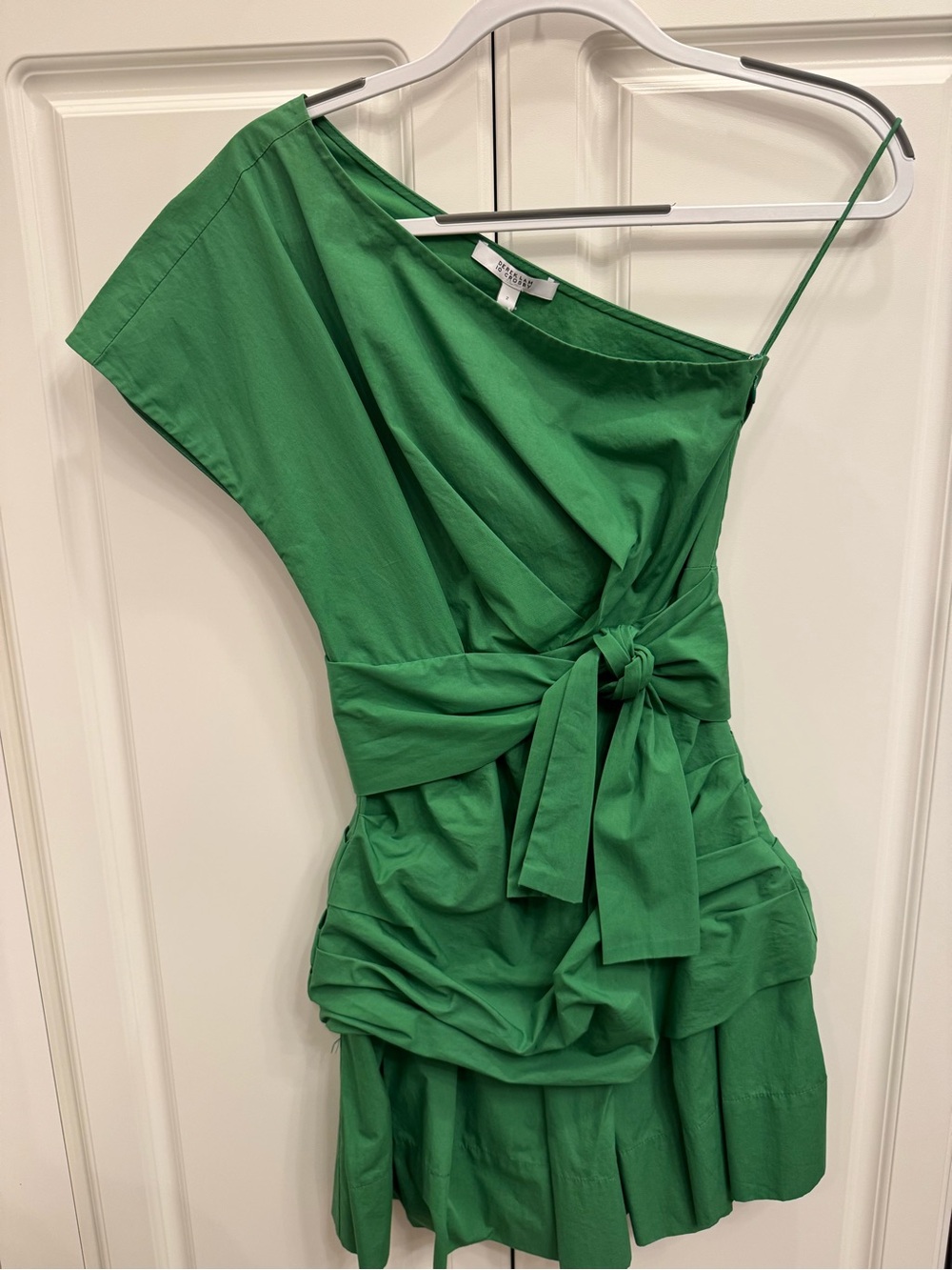 10 Crosby Derek Lam Emerald One-Shoulder Tie-Waist Dress